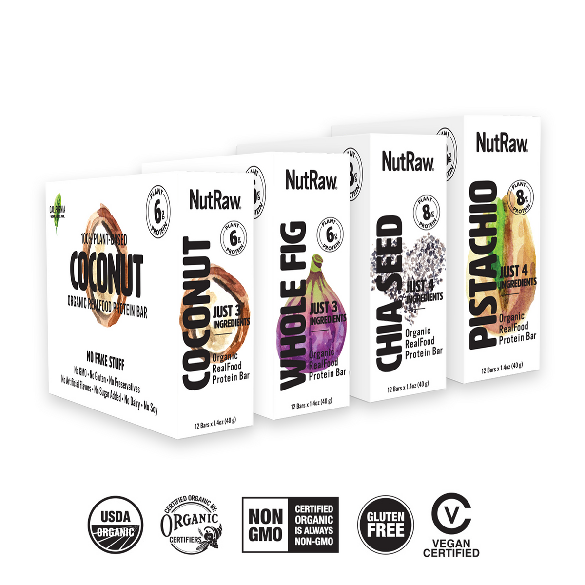 Special - 4 Pack - Pistachio + Whole Fig + Coconut + Chia Seed - 48 Bars (1.4oz each)