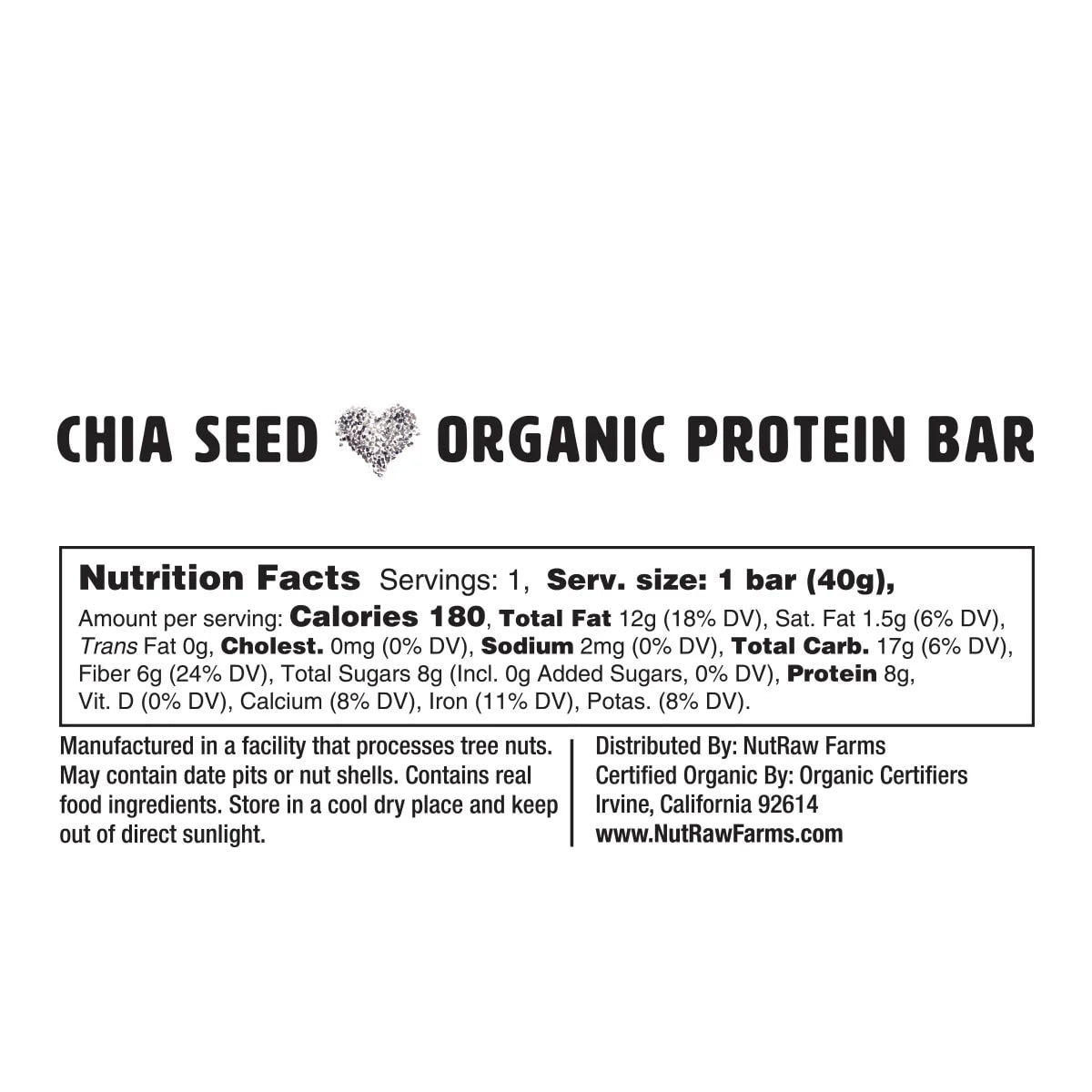 Organic Chia Seed Bar - 12 Pack (1.4 Oz each)