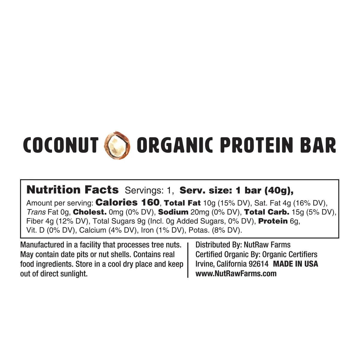 Organic Coconut Bar - 12 Pack (1.4 Oz each)