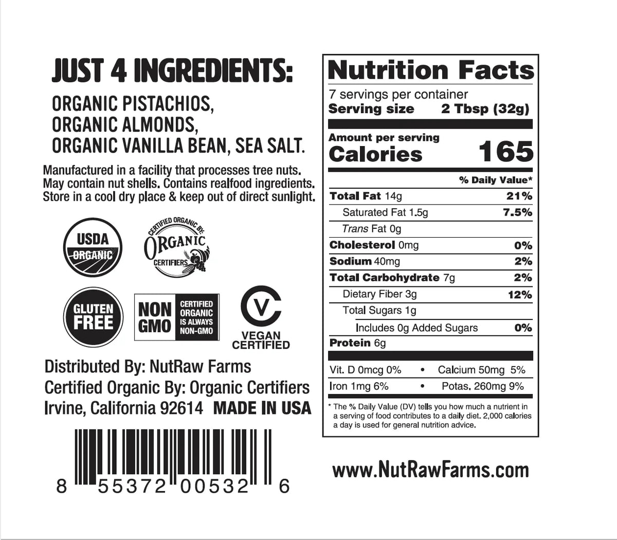 Organic Pistachio + Almond Butters - Pack of 2 (8oz each)