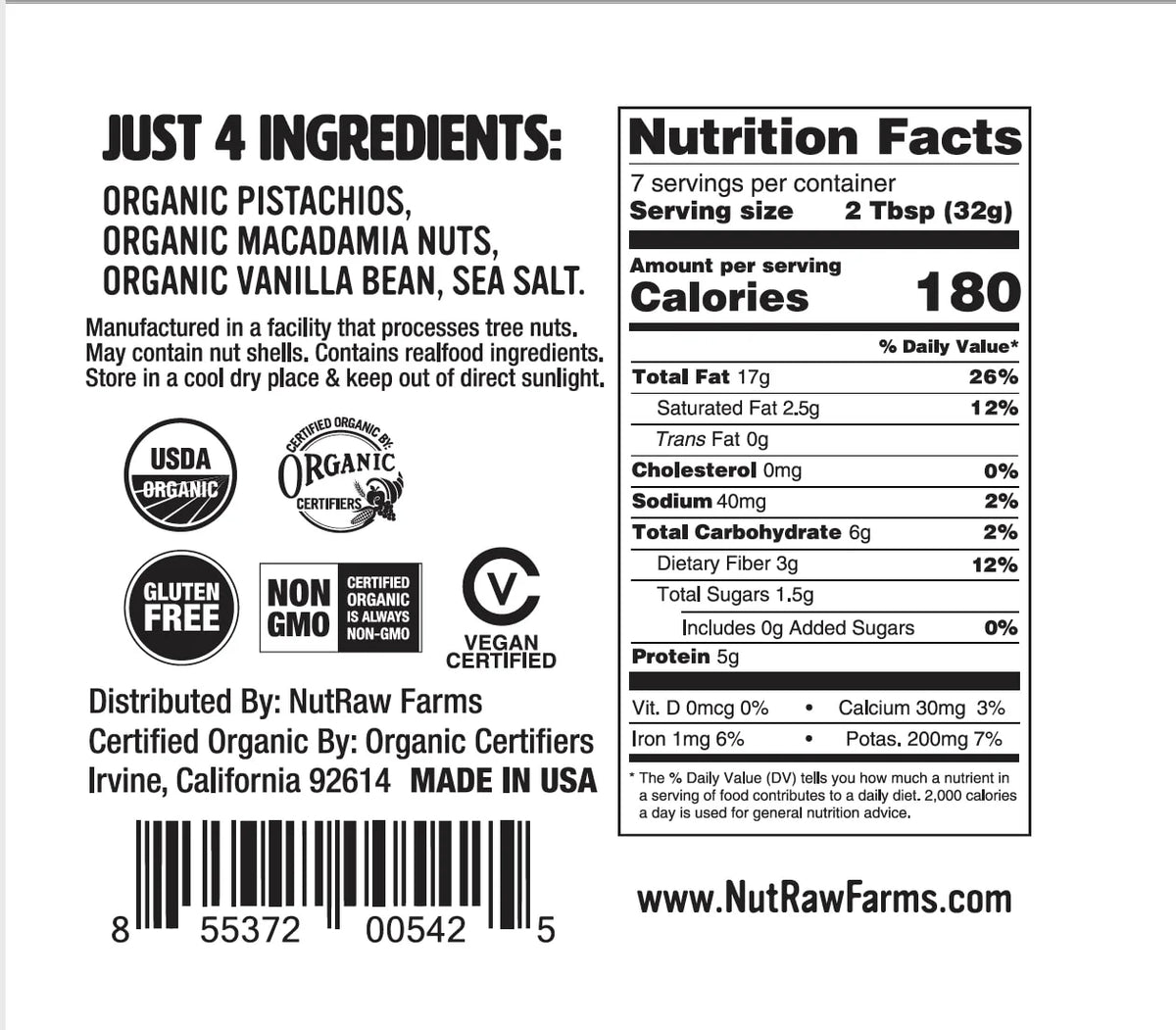 Organic Pistachio + Macadamia Butters - Pack of 2 (8oz each)