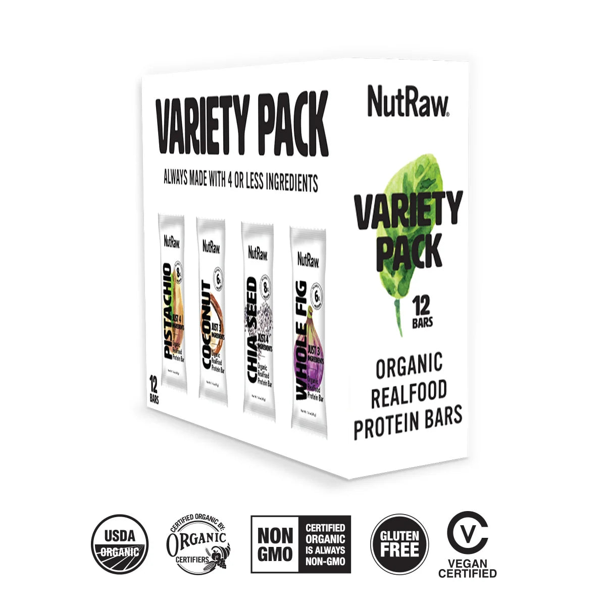 Variety Bars Pack - Pistachio + Whole Fig+ Coconut + Chia Seed - 12 Pack (1.4oz each)